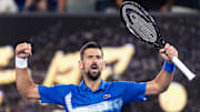 Novak Djokovic celebrates winning his third round match at the 2025 Australian Open.