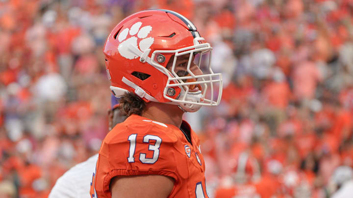 Clemson defensive end Will Heldt (13) before the game with Clemson and Louisiana State University at Memorial Stadium in Clemson, S.C. Saturday, August 30, 2025.