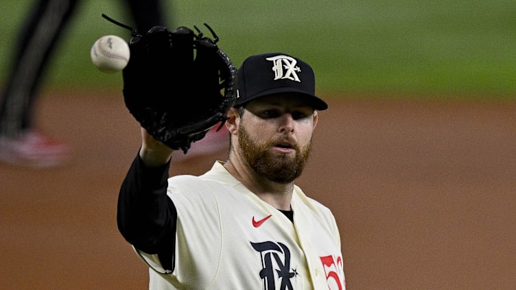 Aug 4, 2023; Arlington, Texas, USA; Texas Rangers starting pitcher Jordan Montgomery (52) pitches