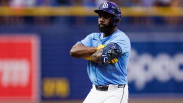 Jun 30, 2024; St. Petersburg, Florida, USA;  -Tampa Bay Rays outfielder Randy Arozarena (56) runs the bases after hitting a home run against the Washington Nationals in the seventh inning at Tropicana Field. Mandatory Credit: Nathan Ray Seebeck-USA TODAY Sports