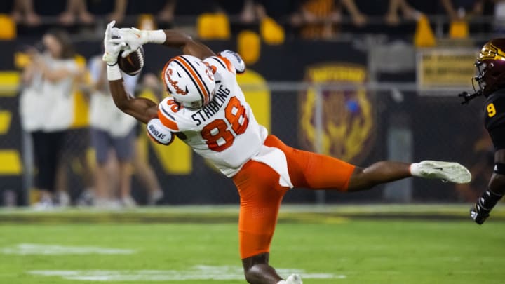 Sep 9, 2023; Tempe, Arizona, USA; Oklahoma State Cowboys wide receiver De'Zhaun Stribling (88) against the Arizona State Sun Devils at Mountain America Stadium. Mandatory Credit: Mark J. Rebilas-USA TODAY Sports