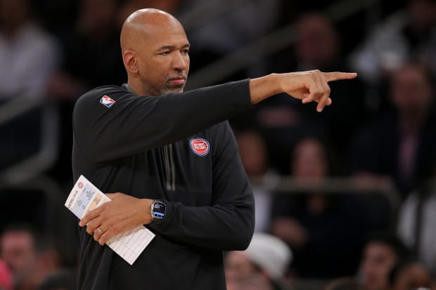 Feb 26, 2024; New York, New York, USA; Detroit Pistons head coach Monty Williams coaches against the New York Knicks during the second quarter at Madison Square Garden. Mandatory Credit: Brad Penner-USA TODAY Sports