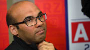 Feb 19, 2019; Glendale, AZ, USA; San Francisco Giants general manager Farhan Zaidi speaks to the media during spring training media day at the Glendale Civic Center