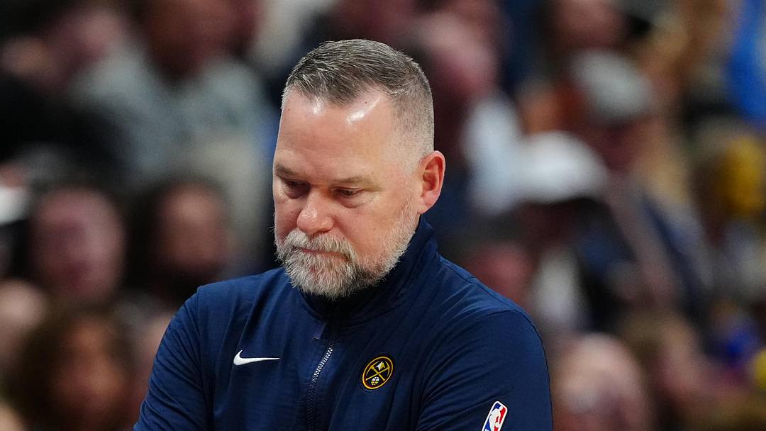 Apr 6, 2025; Denver, Colorado, USA; Denver Nuggets head coach Michael Malone during the third quarter against the Indiana Pacers at Ball Arena. Mandatory Credit: Ron Chenoy-Imagn Images