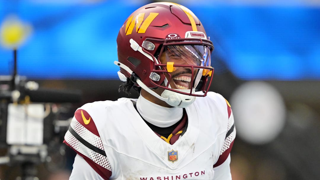 Washington Commanders quarterback Jayden Daniels (5) Mandatory Credit: Jayne Kamin-Oncea-Imagn Images