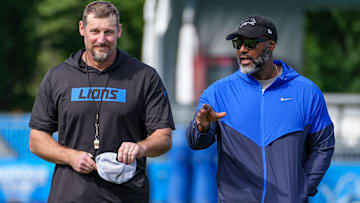Detroit Lions head coach Dan Campbell and exec. vice president and general manager Brad Holmes walk off the field together during day two of the Detroit Lions training camp.