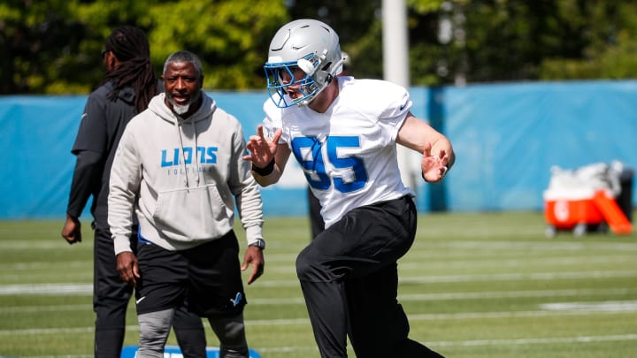 Detroit Lions defensive lineman Mathieu Betts (95) practices