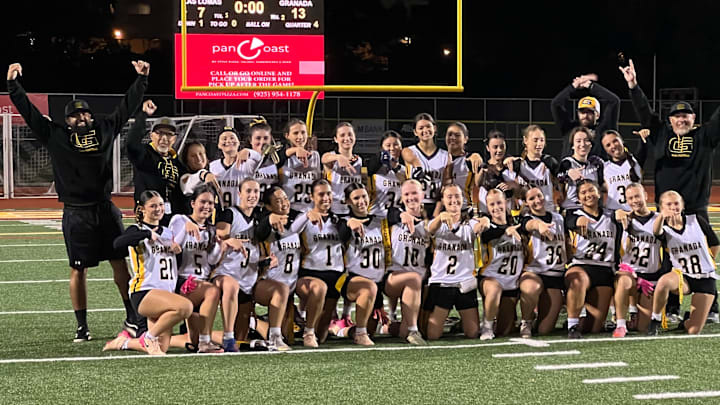 Granada High School's flag football team after a 13-7 win at top-ranked and previous unbeaten Las Lomas in the NCS Division 1 semifinal on Nov. 4, 2025 Granada High School's flag football team after a 13-7 win at top-ranked and previous unbeaten Las Lomas in the NCS Division 1 semifinal on Nov. 4, 2025