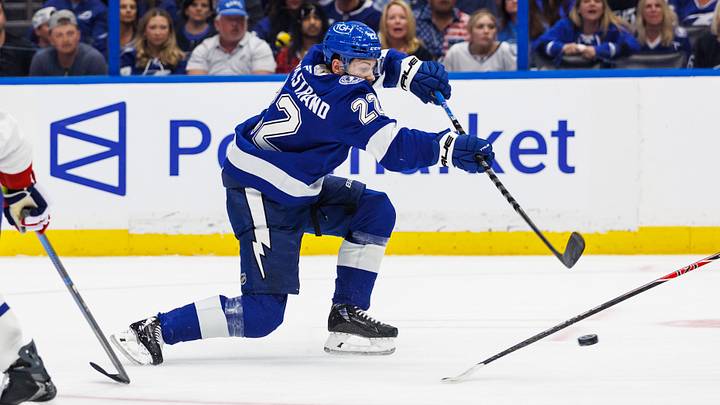 May 3, 2026; Tampa, Florida, USA; Tampa Bay Lightning forward Oliver Bjorkstrand (22) shoots against the Montreal Canadiens during the third period in game seven of the first round of the 2026 Stanley Cup Playoffs at Benchmark International Arena. May 3, 2026; Tampa, Florida, USA; Tampa Bay Lightning forward Oliver Bjorkstrand (22) shoots against the Montreal Canadiens during the third period in game seven of the first round of the 2026 Stanley Cup Playoffs at Benchmark International Arena.