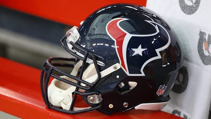 Aug 9, 2014; Glendale, AZ, USA; Detailed view of a Houston Texans helmet sits on the bench against the Arizona Cardinals during a preseason game at University of Phoenix Stadium. Mandatory Credit: Mark J. Rebilas-Imagn Images Aug 9, 2014; Glendale, AZ, USA; Detailed view of a Houston Texans helmet sits on the bench against the Arizona Cardinals during a preseason game at University of Phoenix Stadium. Mandatory Credit: Mark J. Rebilas-Imagn Images