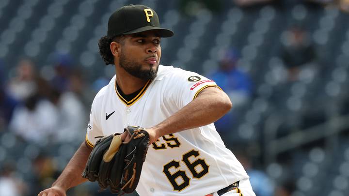 Apr 19, 2026; Pittsburgh, Pennsylvania, USA;  Pittsburgh Pirates relief pitcher Wilber Dotel (66) pitches in his major league debut against the Tampa Bay Rays during the ninth inning at PNC Park. Mandatory Credit: Charles LeClaire-Imagn Images