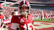 Nov 22, 2025; Tuscaloosa, Alabama, USA; Alabama Crimson Tide quarterback Ty Simpson (15) takes the field before a game against the Eastern Illinois Panthers at Saban Field at Bryant-Denny Stadium. Mandatory Credit: David Leong-Imagn Images
