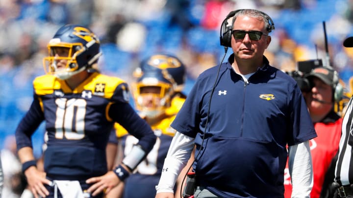 Showboats head coach John DeFilippo looks at the scoreboard during the UFL game between the San Antonio Brahmas and Memphis Showboats in Simmons Bank Liberty Stadium in Memphis, Tenn., on Saturday, April 6, 2024.