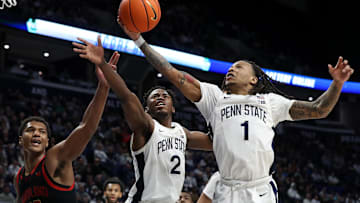 Penn State Nittany Lions guard Ace Baldwin reaches for the rebound during the second half against the Maryland Terrapins at Bryce Jordan Center. 