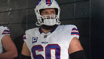 Nov 26, 2023; Philadelphia, Pennsylvania, USA; Buffalo Bills center Mitch Morse (60) in the tunnel before game against the Philadelphia Eagles at Lincoln Financial Field. 