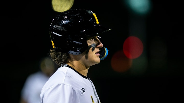 Iowa's Keaton Anthony stands on third base during a NCAA baseball game against Loras College, Tuesday, Feb. 28, 2023, at Duane Banks Field in Iowa City, Iowa.

230228 Loras Iowa Bsb 034 Jpg