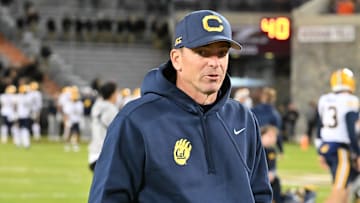 Oct 24, 2025; Blacksburg, Virginia, USA;  California Golden Bears head coach Justin Wilcox before the game at Lane Stadium. Mandatory Credit: Brian Bishop-Imagn Images