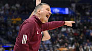 Mississippi State Bulldogs head coach Chris Jans yells to his team against the Missouri Tigers during the second half at Bridgestone Arena.