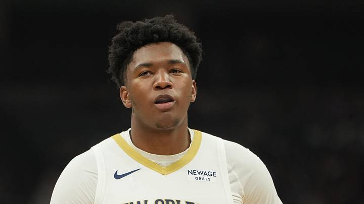 Apr 3, 2026; Sacramento, California, USA; New Orleans Pelicans center Derik Queen (22) during the first quarter against the Sacramento Kings at Golden 1 Center. Mandatory Credit: Darren Yamashita-Imagn Images