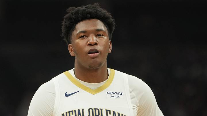 Apr 3, 2026; Sacramento, California, USA; New Orleans Pelicans center Derik Queen (22) during the first quarter against the Sacramento Kings at Golden 1 Center. Mandatory Credit: Darren Yamashita-Imagn Images