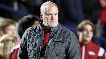 Dec 28, 2022; Memphis, TN, USA; Arkansas Razorbacks Vice Chancellor and Director of Athletics Hunter Yurachek during the second overtime against the Kansas Jayhawks in the 2022 Liberty Bowl at Liberty Bowl Memorial Stadium. Arkansas won 55-53. Mandatory Credit: Nelson Chenault-Imagn Images