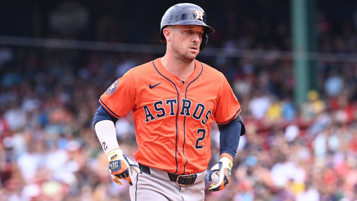 Aug 11, 2024; Boston, Massachusetts, USA; Houston Astros third baseman Alex Bregman (2) runs out the bases after hitting a three-run home run against the Boston Red Sox during the fifth inning at Fenway Park