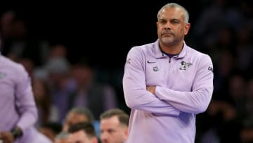 Mar 25, 2023; New York, NY, USA; Kansas State Wildcats head coach Jerome Tang coaches against the Florida Atlantic Owls during the first half at Madison Square Garden. Mandatory Credit: Brad Penner-USA TODAY Sports