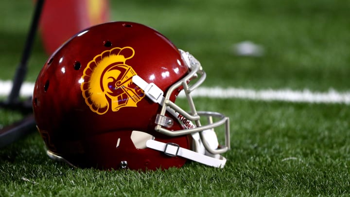 Oct 11, 2014; Tucson, AZ, USA; Detailed view of a Southern California Trojans helmet during the game