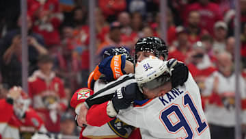 Florida Panthers defenseman Brandon Montour (62) and Edmonton Oilers forward Evander Kane (91)