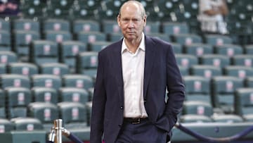 May 31, 2024; Houston, Texas, USA; Houston Astros ownber Jim Crane walks on the field before the game against the Minnesota Twins at Minute Maid Park. Mandatory Credit: Troy Taormina-Imagn Images