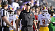 Fort Worth, Texas, USA; Iowa State Cyclones head coach Matt Campbell looks on during the first half against the TCU Horned Frogs at Amon G. Carter Stadium.