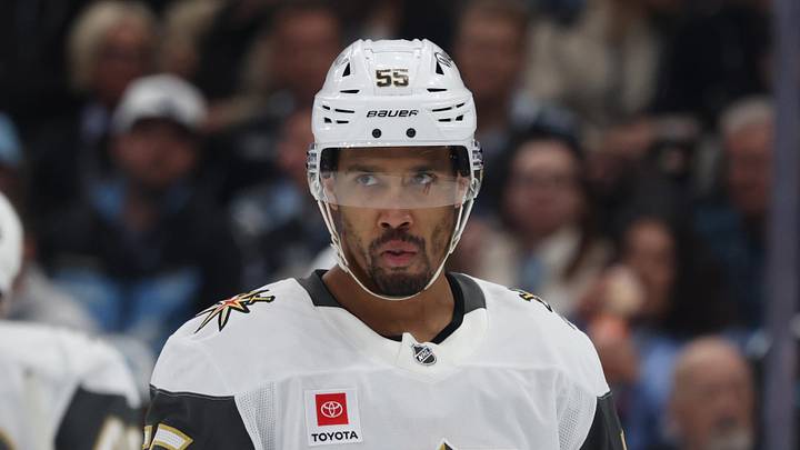 Apr 24, 2026; Salt Lake City, Utah, USA; Vegas Golden Knights right wing Keegan Kolesar (55) reacts to a play against the Utah Mammoth during the second period in game three of the first round of the 2026 Stanley Cup Playoffs at Delta Center. Mandatory Credit: Rob Gray-Imagn Images
