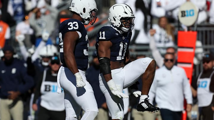 Nov 2, 2024; University Park, Pennsylvania, USA; Penn State Nittany Lions defensive end Abdul Carter (11)