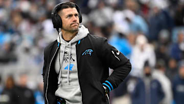 Carolina Panthers head coach Dave Canales in the second quarter at Bank of America Stadium.