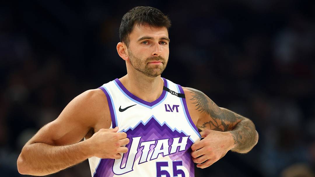 Mar 28, 2026; Phoenix, Arizona, USA; Utah Jazz guard John Konchar (55) against the Phoenix Suns at Mortgage Matchup Center. Mandatory Credit: Mark J. Rebilas-Imagn Images