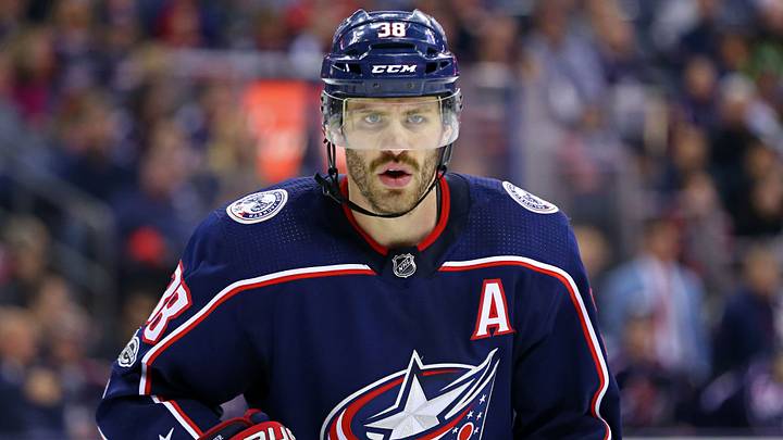 Nov 24, 2017; Columbus, OH, USA; Columbus Blue Jackets center Boone Jenner (38) against the Ottawa Senators at Nationwide Arena. Mandatory Credit: Aaron Doster-USA TODAY Sports