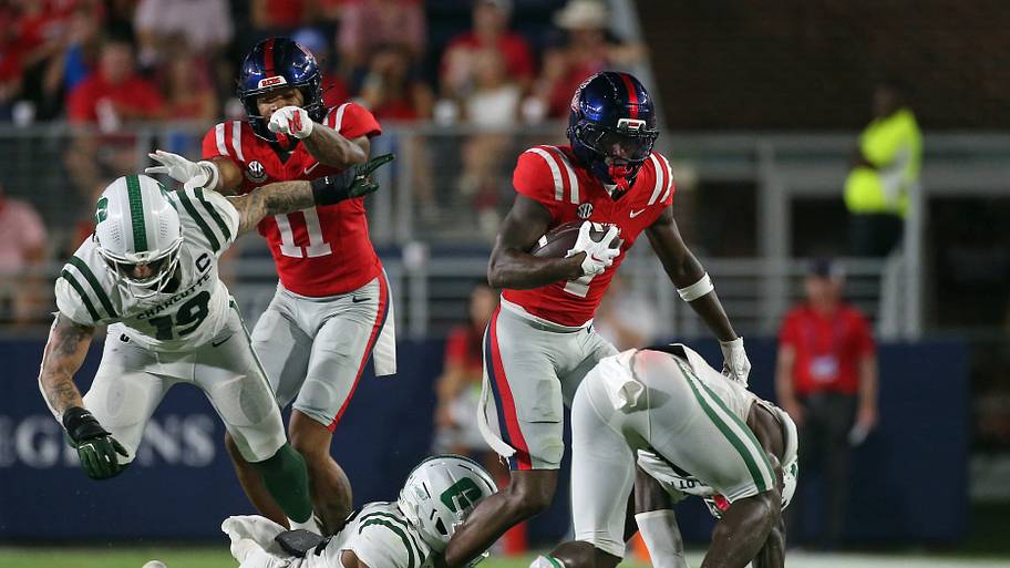 Mississippi Rebels wide receiver Deuce Alexander runs after a catch against Charlotte.