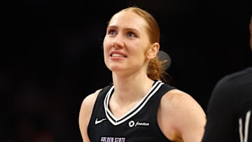 May 11, 2025; Phoenix, AZ, USA; Golden State Valkyries forward Chloe Bibby (55) against the Phoenix Mercury during a preseason game at PHX Arena. Mandatory Credit: Mark J. Rebilas-Imagn Images