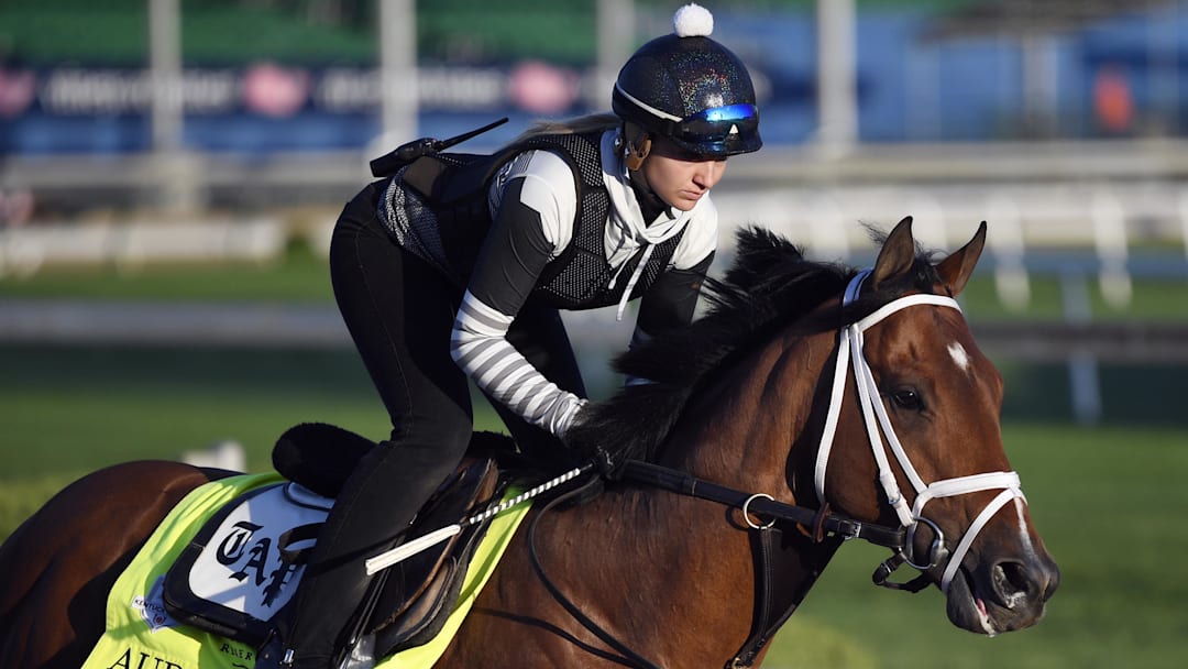 May 1, 2018; Louisville, KY; Exercise rider Amelia Green works out Kentucky Derby hopeful Audible at Churchill Downs. May 1, 2018; Louisville, KY; Exercise rider Amelia Green works out Kentucky Derby hopeful Audible at Churchill Downs.