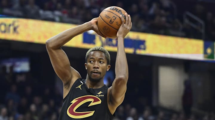 Mar 15, 2023; Cleveland, Ohio, USA; Cleveland Cavaliers forward Mamadi Diakite (21) looks to pass in the second quarter against the Philadelphia 76ers at Rocket Mortgage FieldHouse. Mandatory Credit: David Richard-Imagn Images