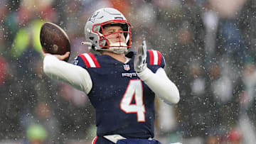 Jan 7, 2024; Foxborough, Massachusetts, USA; New England Patriots quarterback Bailey Zappe (4)