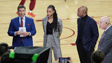 ESPN's "College GameDay" crew of, from left, Rece Davis, Andraya Carter, Jay Williams and Seth Greenberg.