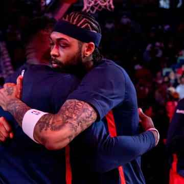 Apr 16, 2024; New Orleans, Louisiana, USA; New Orleans Pelicans forward Brandon Ingram (14) is introduced before the game against the Los Angeles Lakers in a play-in game of the 2024 NBA playoffs at Smoothie King Center.