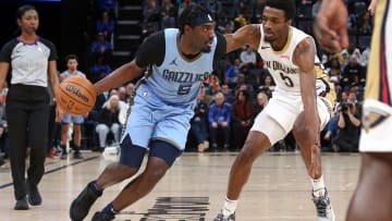 Feb 12, 2024; Memphis, Tennessee, USA; Memphis Grizzlies guard Vince Williams Jr. (5) drives to the