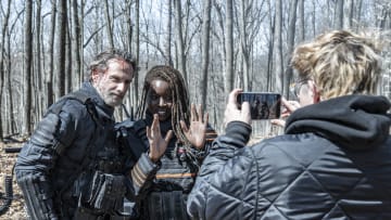 BTS, Andrew Lincoln as Rick Grimes, Danai Gurira as Michonne - The Walking Dead: The Ones Who Live _ Season 1, Episode 3 - Photo Credit: Gene Page/AMC