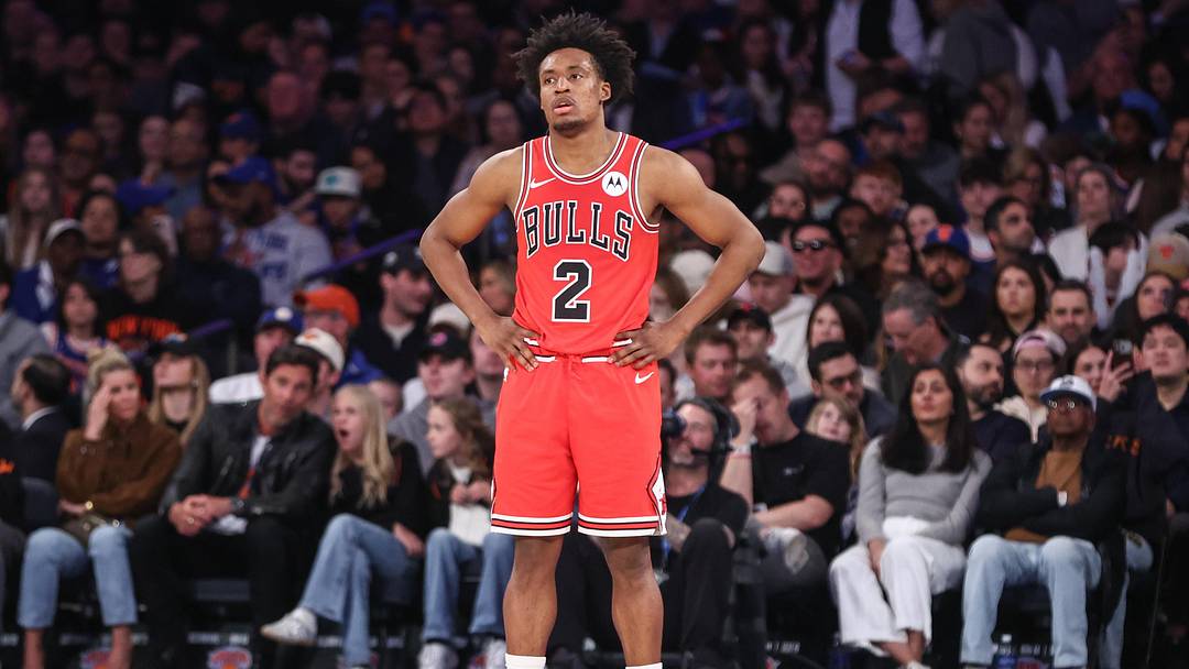 Apr 3, 2026; New York, New York, USA;  Chicago Bulls guard Collin Sexton (2) at Madison Square Garden. Mandatory Credit: Wendell Cruz-Imagn Images