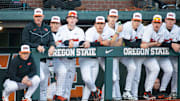 The Oregon State dugout watches its team compete against San Diego during an NCAA college baseball game at Goss Stadium on Friday, March 7, 2025, in Corvallis, Ore.