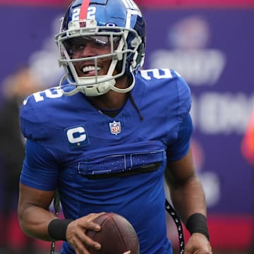 East Rutherford, NJ     December 31, 2023 -- Adoree' Jackson of the Giants on the field during pre game warm ups. The New York Giants host the Los Angeles Rams on December 31, 2023 at at MetLife Stadium in East Rutherford, NJ.