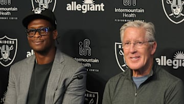 Geno Smith and Pete Carroll with the Raiders
