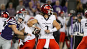 Nov 23, 2024; Manhattan, Kansas, USA; Cincinnati Bearcats quarterback Brendan Sorsby (2) drops back to pass during the fourth quarter against the Kansas State Wildcats at Bill Snyder Family Football Stadium. Mandatory Credit: Scott Sewell-Imagn Images